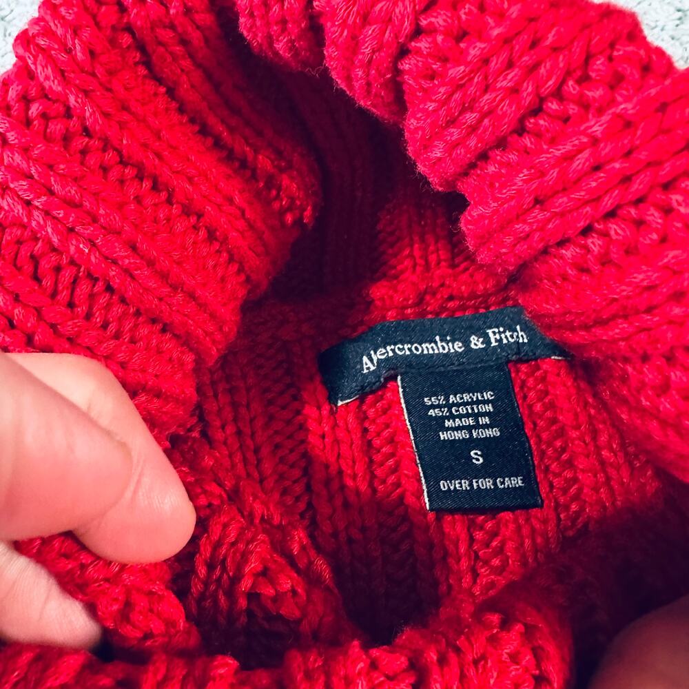 vtg abercrombie & fitch y2k cherry red cable knit coquette babydoll turtleneck - Picture 3 of 5